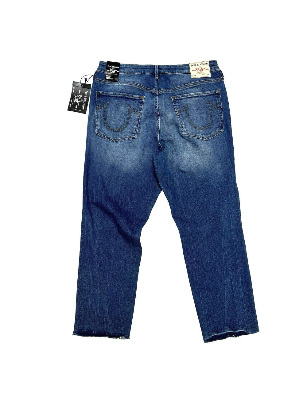 NEW True Religion Womens 34 Star High Rise Cropped Straight Fly Cut Jeans Washed